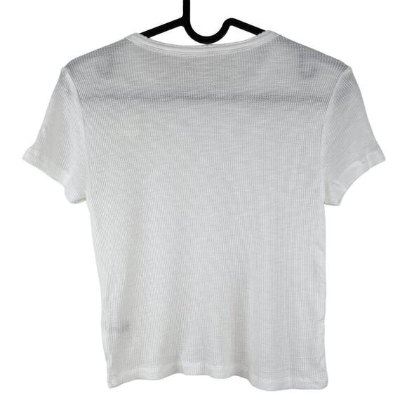 NWT Aerie White Cropped Textured Waffle Baby Tee Size XS Short Sleeves Scalloped - Picture 3 of 6